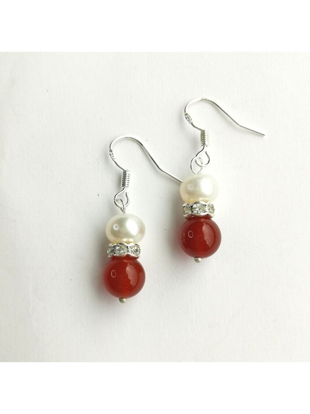White Freshwater Pearl Carnelian dangle drop earrings sterling silver 🆕